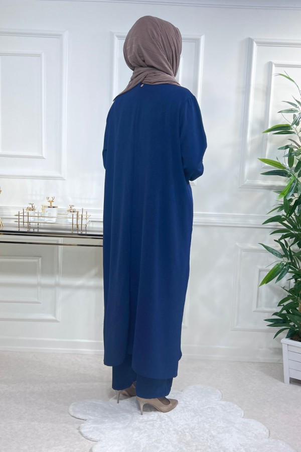 Zinnure Büyük Beden İncili Takım - İndigo Zinnure Büyük Beden İncili Takım - İndigo