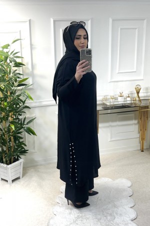 Şans Yanları Yırtmaçlı İncili Takım - Siyah 