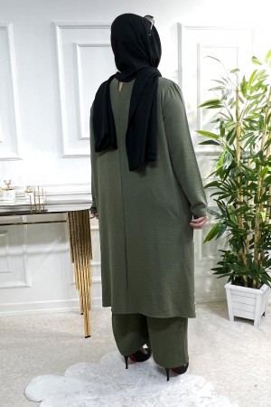 Şans Yanları Yırtmaçlı İncili Takım - Haki