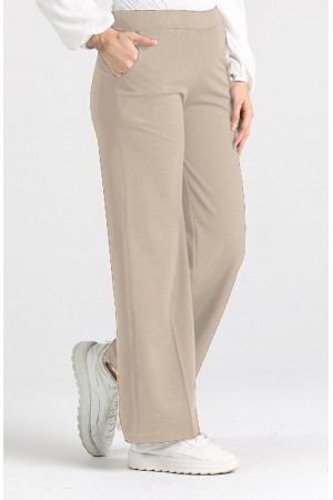 Miyase En Boy Likra Bol Paça Pantolon - Taş