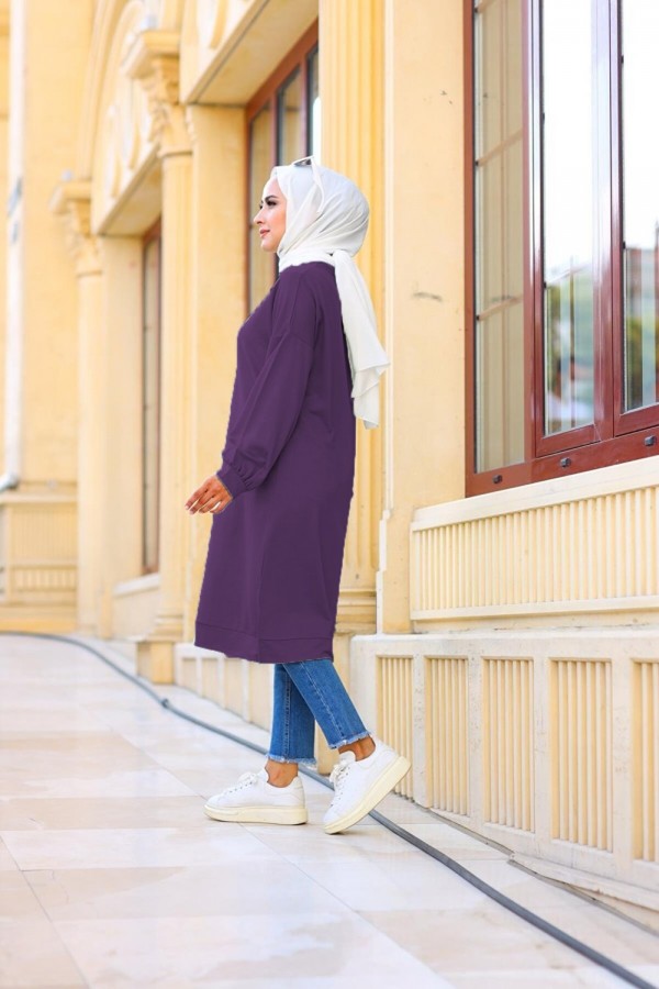 Mehtap Büyük Beden İki İplik Tunik - Mürdüm Mehtap Büyük Beden İki İplik Tunik - Mürdüm