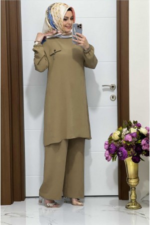 Azade Cep Detaylı Ayrobin İkili Takım - Latte