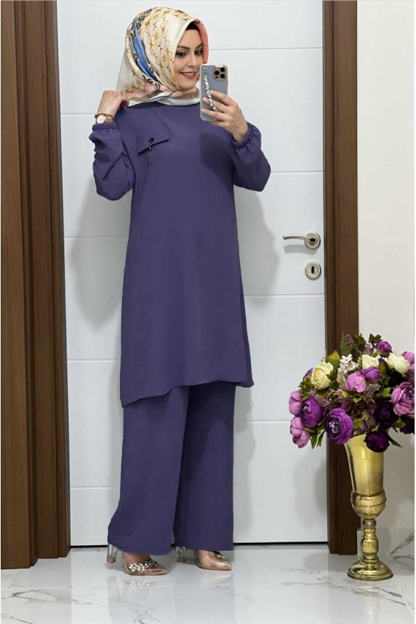 Azade Cep Detaylı Ayrobin İkili Takım - Mor Azade Cep Detaylı Ayrobin İkili Takım - Mor