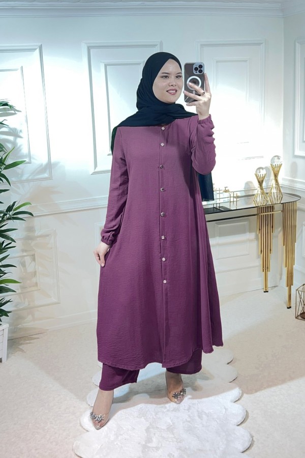 Başak Düğmeli Ayrobin Takım Mürdüm Başak Düğmeli Ayrobin Takım Mürdüm