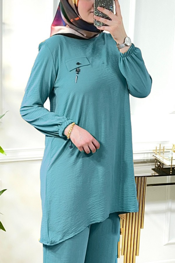 Azade Cep Detaylı Ayrobin İkili Takım - Petrol Yeşili Azade Cep Detaylı Ayrobin İkili Takım - Petrol Yeşili