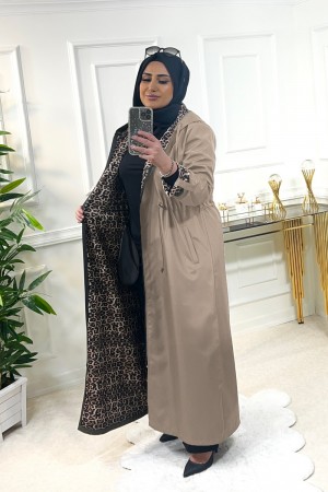 Setenay Tam Boy İçi Leoparlı Duble Kol Trenç-Vizon Setenay Tam Boy İçi Leoparlı Duble Kol Trenç-Vizon