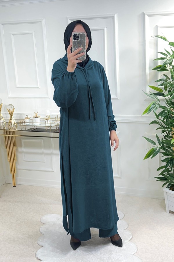 Billur Kapşonlu Ayrobin Takım - Petrol Yeşili Billur Kapşonlu Ayrobin Takım - Petrol Yeşili