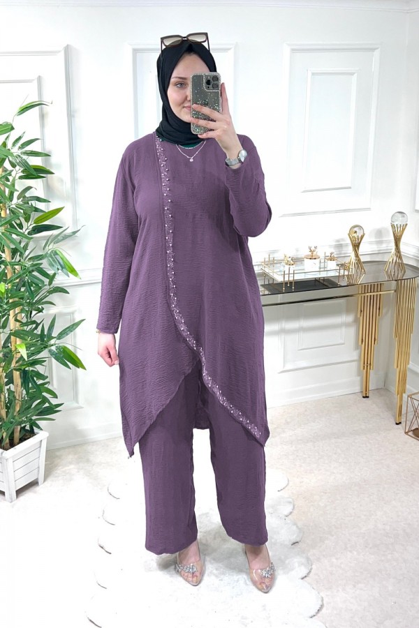 Şimal Büyük Beden Taşlı Takım Koyu Gül Kurusu Şimal Büyük Beden Taşlı Takım Koyu Gül Kurusu