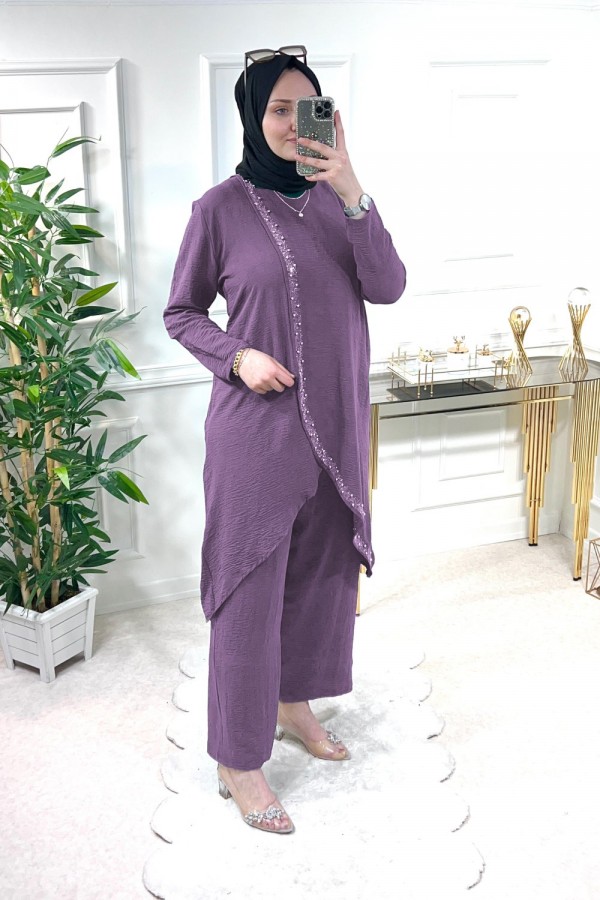 Şimal Büyük Beden Taşlı Takım Koyu Gül Kurusu Şimal Büyük Beden Taşlı Takım Koyu Gül Kurusu