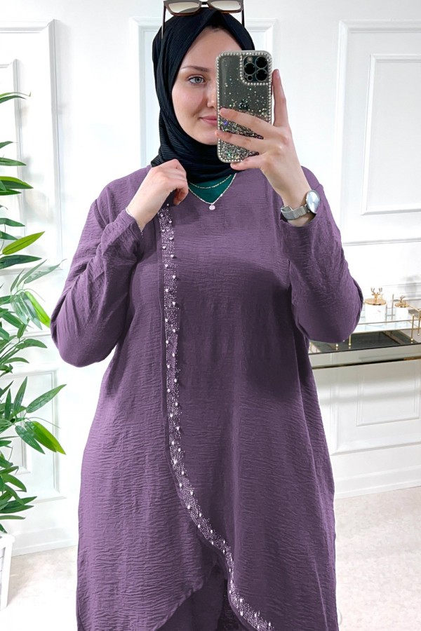 Şimal Büyük Beden Taşlı Takım Koyu Gül Kurusu Şimal Büyük Beden Taşlı Takım Koyu Gül Kurusu