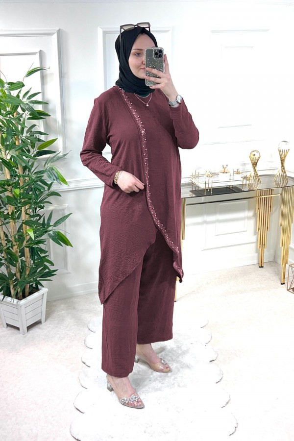 Şimal Büyük Beden Taşlı Takım Vişne Şimal Büyük Beden Taşlı Takım Vişne