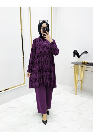 Mihrab Başak Desen Sandy İkili Takım - Mürdüm