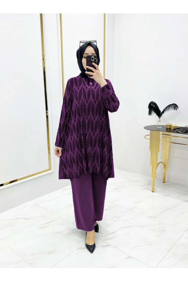 Mihrab Başak Desen Sandy İkili Takım - Mürdüm Mihrab Başak Desen Sandy İkili Takım - Mürdüm