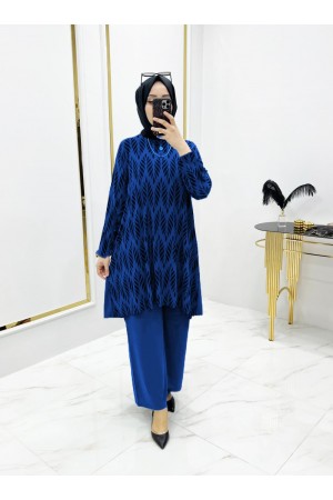 Mihrab Başak Desen Sandy İkili Takım - Saks Mavisi