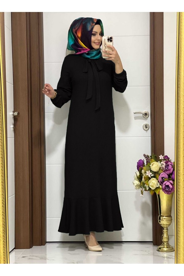 Kelebek Kravatlı Ayrobin Elbise - Siyah Kelebek Kravatlı Ayrobin Elbise - Siyah