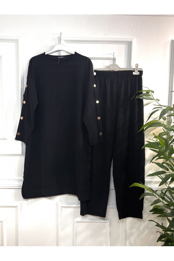 Ayperi Düğmeli Ayrobin Takım - Siyah Ayperi Düğmeli Ayrobin Takım - Siyah