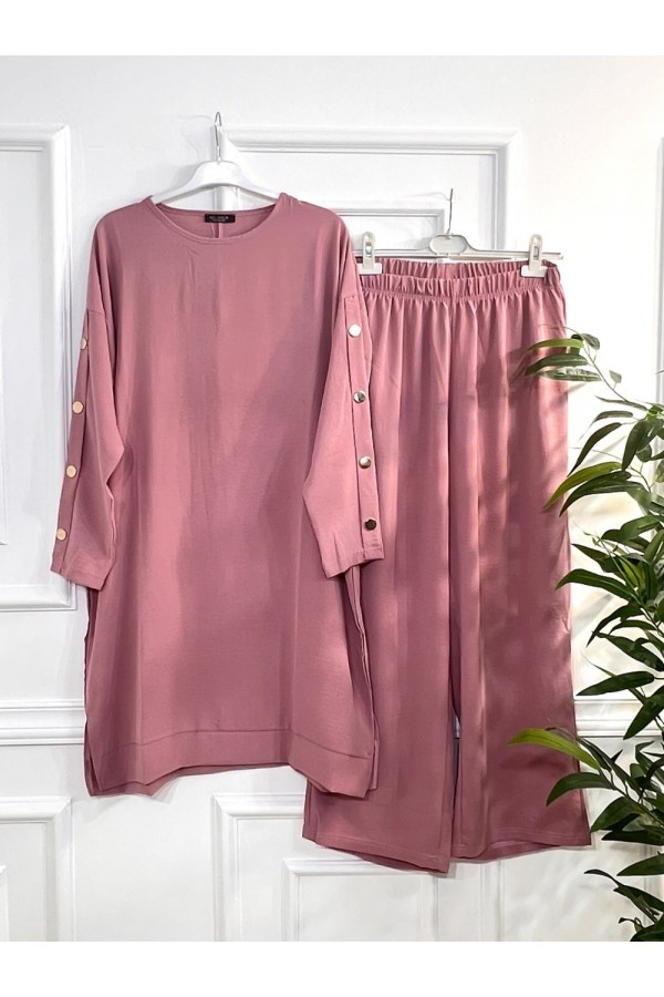 Ayperi Düğmeli Ayrobin Takım - Pudra Ayperi Düğmeli Ayrobin Takım - Pudra