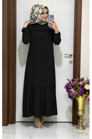 Fırfır Ayrobin Elbise - Siyah 