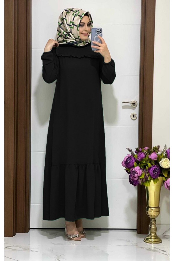 Fırfır Ayrobin Elbise - Siyah Fırfır Ayrobin Elbise - Siyah