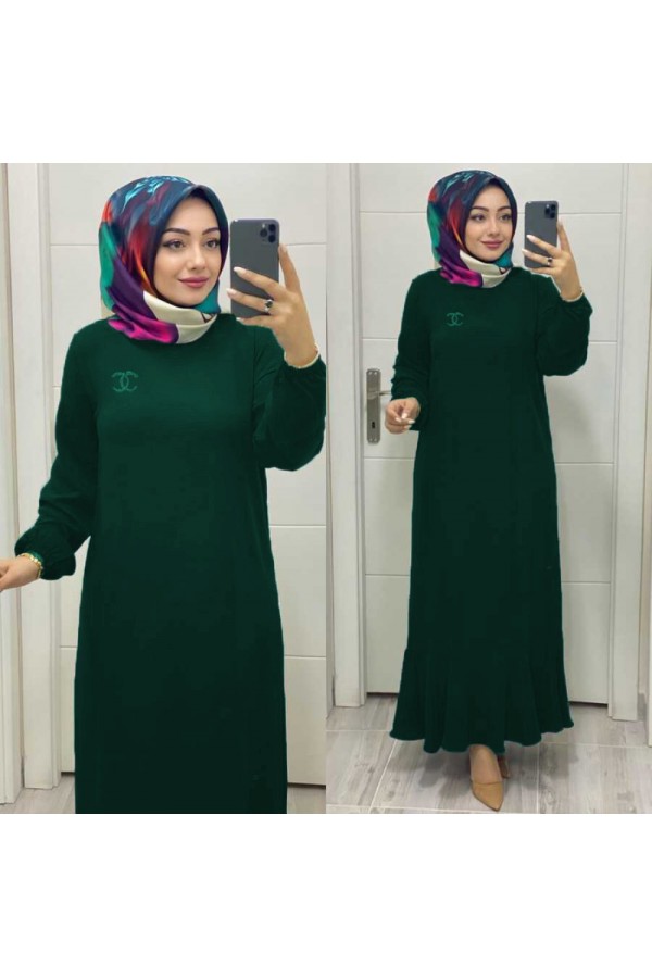 Gök Ayrobin Elbise - Taşlı Broş Hediyeli - Zümrüt Gök Ayrobin Elbise - Taşlı Broş Hediyeli - Zümrüt