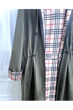 Ecmel İçi Ekose Desenli Tam Boy Trenç - Haki Ecmel İçi Ekose Desenli Tam Boy Trenç - Haki