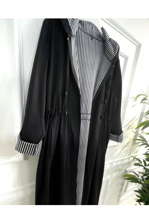 Açelya İçi Çizgili Tam Boy Trenç - Siyah Açelya İçi Çizgili Tam Boy Trenç - Siyah