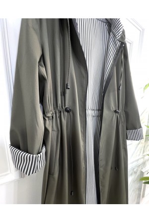 Açelya İçi Çizgili Tam Boy Trenç - Haki Açelya İçi Çizgili Tam Boy Trenç - Haki