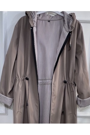 Açelya İçi Çizgili Tam Boy Trenç - Bej Açelya İçi Çizgili Tam Boy Trenç - Bej