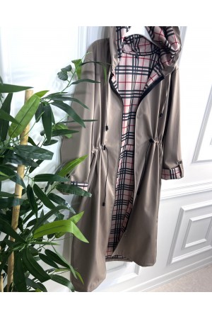 Ekim Araboy İçi Ekose Desenli Bondit Kapşonlu Trenç-Vizon Ekim Araboy İçi Ekose Desenli Bondit Kapşonlu Trenç-Vizon