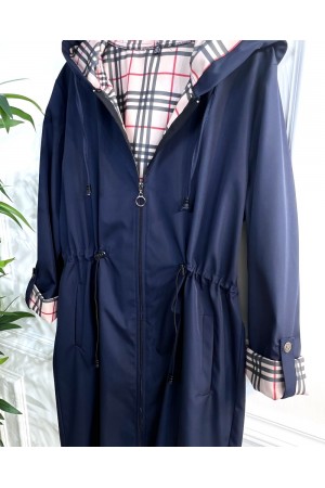 Ekim Araboy İçi Ekose Desenli Bondit Kapşonlu Trenç-Lacivert Ekim Araboy İçi Ekose Desenli Bondit Kapşonlu Trenç-Lacivert