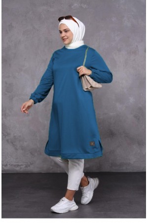 Derin Arma Detaylı İki İplik Penye Tunik - İndigo 