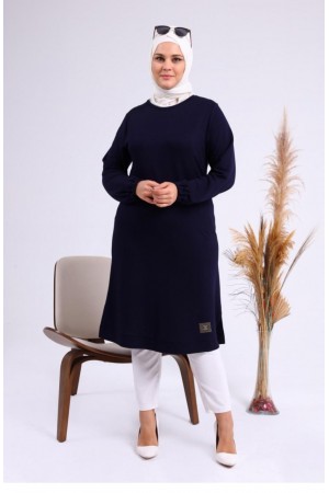 Derin Arma Detaylı İki İplik Penye Tunik - Lacivert