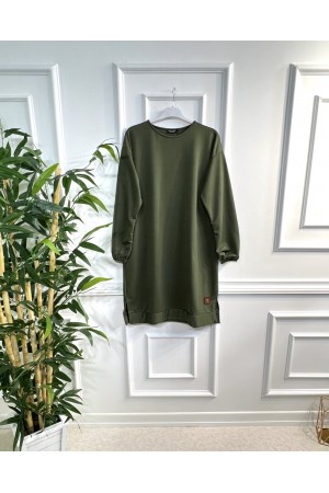 Derin Arma Detaylı İki İplik Penye Tunik - Haki