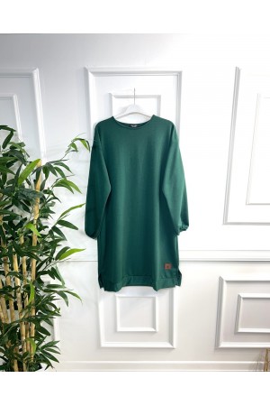 Derin Arma Detaylı İki İplik Penye Tunik - Zümrüt