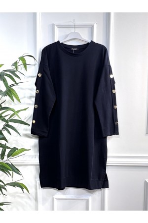 Aysima Kolları Düğme Detaylı İki İplik Tunik - Lacivert