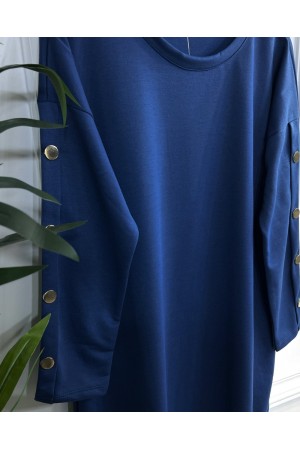 Aysima Kolları Düğme Detaylı İki İplik Tunik - İndigo 