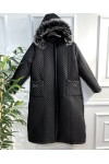 Zigana Kapşonlu Uzun Kapitone Kaban - Siyah 