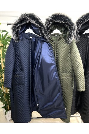 Zigana Kapşonlu Uzun Kapitone Kaban - Haki Zigana Kapşonlu Uzun Kapitone Kaban - Haki