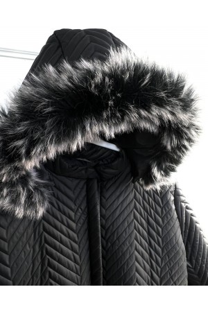 Zigana Kapşonlu Uzun Kapitone Kaban - Lacivert Zigana Kapşonlu Uzun Kapitone Kaban - Lacivert