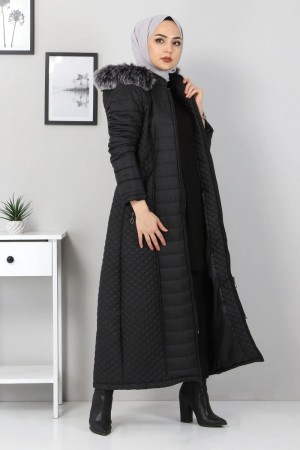 Ilgaz Kapşonlu Kapitone Kaban - Siyah Ilgaz Kapşonlu Kapitone Kaban - Siyah