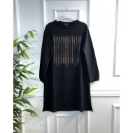 Ritim Taş Detaylı İki İplik Tunik - Siyah