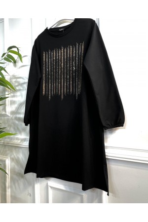Ritim Taş Detaylı İki İplik Tunik - Siyah