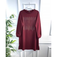 Ritim Taş Detaylı İki İplik Tunik - Bordo