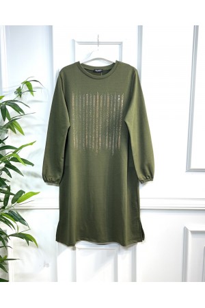 Ritim Taş Detaylı İki İplik Tunik - Haki