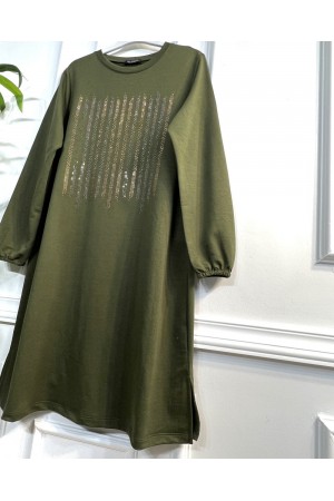 Ritim Taş Detaylı İki İplik Tunik - Haki