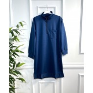 Asya Fermuar Detaylı İki İplik Penye Tunik - İndigo