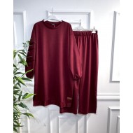 Bade Arma Detaylı İki İplik Penye Takım - Bordo Bade Arma Detaylı İki İplik Penye Takım - Bordo