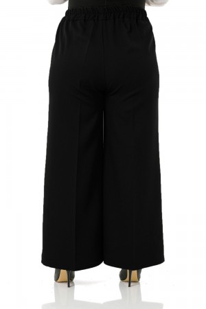 Mayra  Yan Cepli Dabıl Krep Bol Paça Pantolon - Siyah 