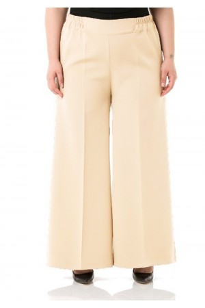 Mayra  Yan Cepli Dabıl Krep Bol Paça Pantolon - Taş 