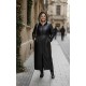 Lema Beli Büzgülü Kapşonlu Tam Boy Deri Trenç - Siyah 